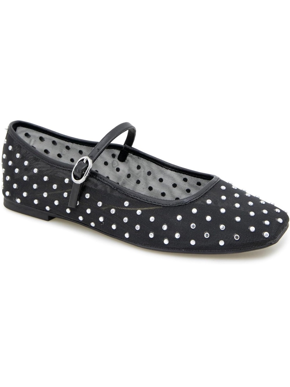 Kenneth Cole Black Polka Dot Mary Jane Flats with Rhinestones